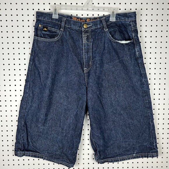 Y2K Stitched Baggy Jean Shorts Sz 38 Colorful COOGI STYLE Jorts Wide Leg Skate - Picture 4 of 7